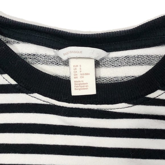 H&M Womens Size S Black White Striped Long Sleeve Crew Neck Tshirt - Picture 4 of 7